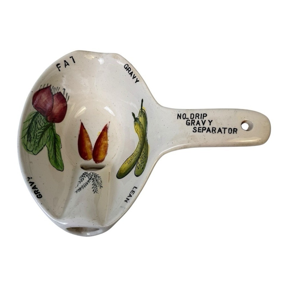 Vintage No Drip Gravy Separator Ceramic Vegatables Country Core Decor E72Q